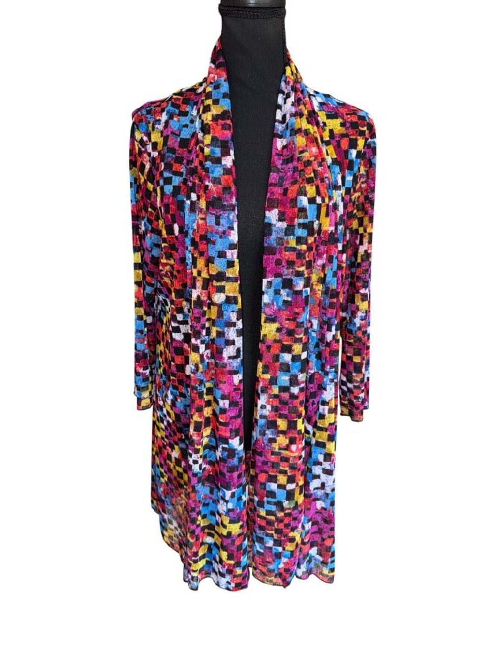 Ali Miles Multicolor Open Front Cardigan Jacket XL 3/4 Sleeve Lightweight Knit